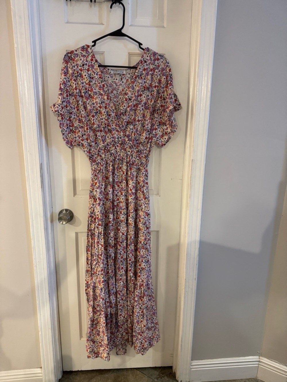 Petal & Pup White Floral Maxi Dress with Pink & Purple Accents